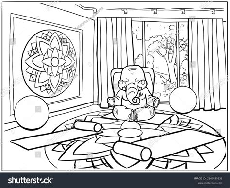 Elephant Lotus Position Sits Yoga Room Stock Illustration 2149925131