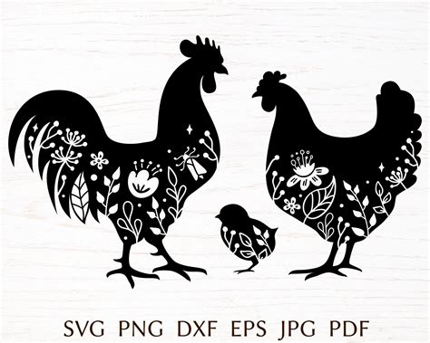 Rooster Svg Silhouette Floral Chicken Svg Farmhouse Sign Svg Etsy