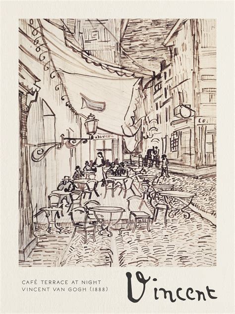 Café Terrace at Night Sketch Vincent van Gogh Reprodukce slavných
