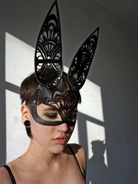 rabbit mask masquerade rabbit mask black leather mask bunny etsy