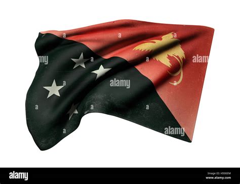 3d Rendering Of An Old Independent State Of Papua New Guinea Flag
