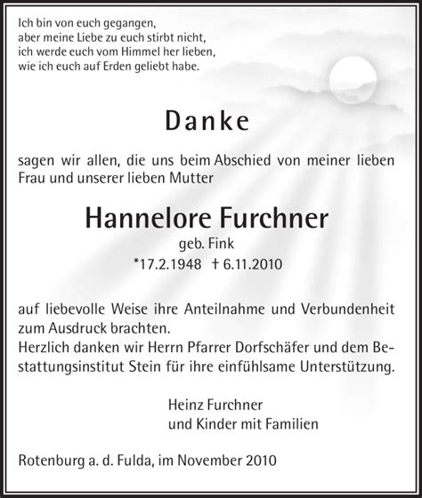 Traueranzeigen Von Hannelore Furchner Trauer HNA De