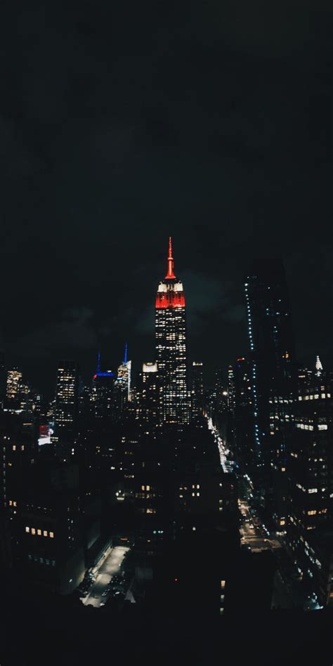 Night New York City Buildings Dark 1080x2160 Wallpaper City