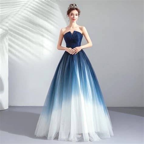 Elegant Blue Women Formal Dress Strapless Evening Gown Ombre Etsy In
