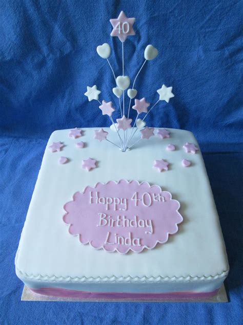 Plain Square Cake With Hearts And Starts Handmade Topper For 40th