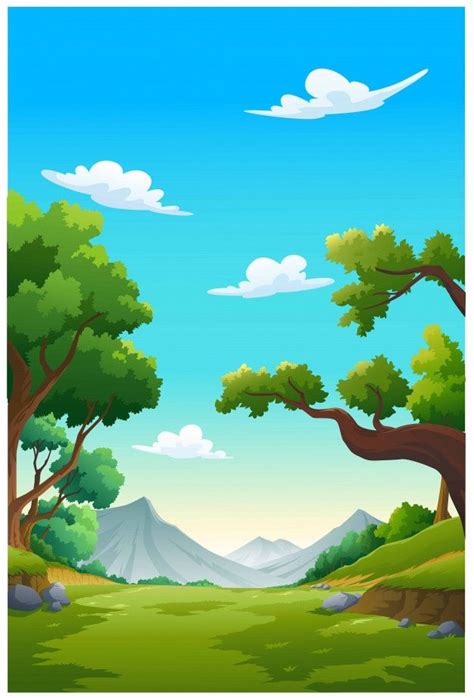 Premium Vector Mountains And Bright Sky In The Morning Cartoon