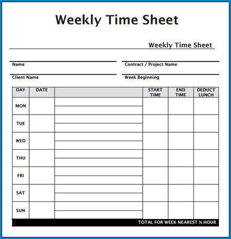 √ Free Printable Work Timesheet Template