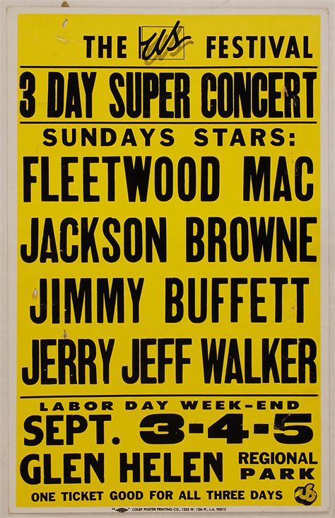 Lot Detail Fleetwood Mac Original Us Festival Cardboard Concert Poster
