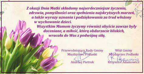 Życzenia Z Okazji Dnia Matki Gmina Międzyrzec Podlaski