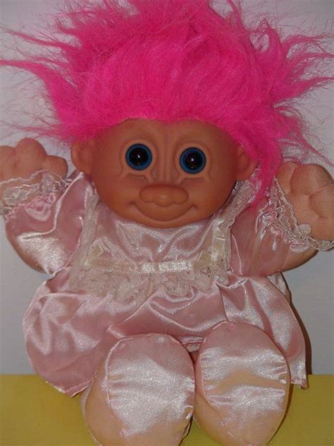 Vintage 90s Russ Berrie Troll Doll Hot Pink Hair Hot Pink Hot