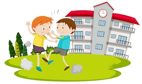 Free Vector Young Boy Fighting In Front Of School
