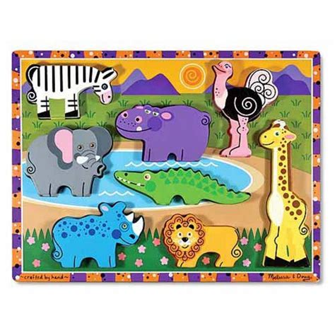 Melissa And Doug Safari Animals Wooden Chunky Puzzle