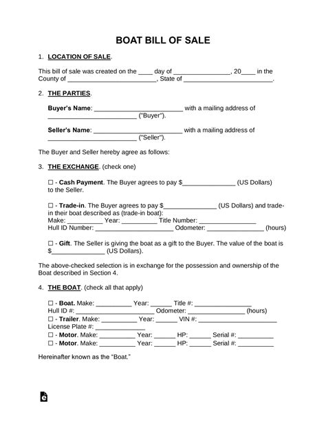 Free Boat Bill Of Sale Form Pdf Word Eforms