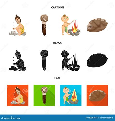 Vector Illustration Of Evolution And Prehistory Symbol Collection Of