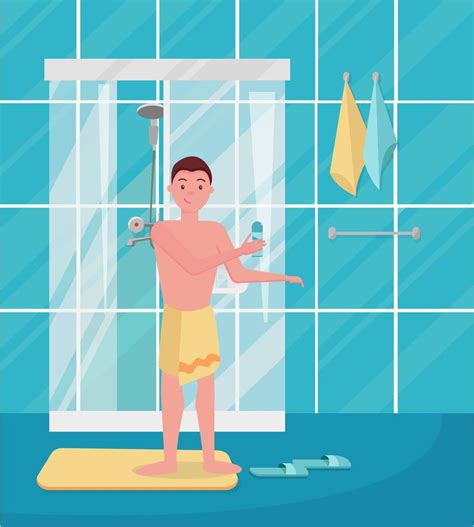 Cute Funny Young Man Came Out Of The Shower Hapy Man Taking Shower In The Morning Guy Standing