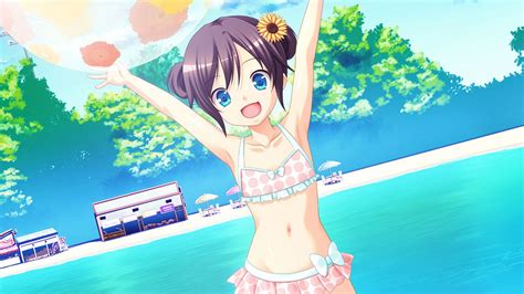 Wallpaper Anime Girls Swimming Pool Two Piece Swimsuit Sea Shore