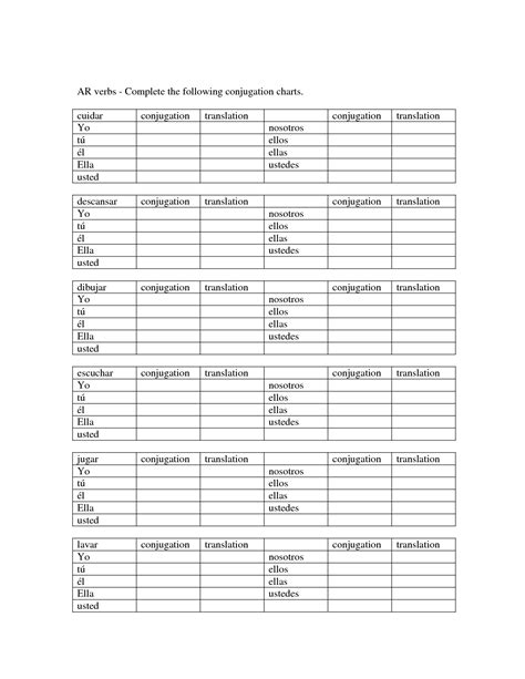 16 Spanish AR Verb Conjugation Worksheet Worksheeto Com
