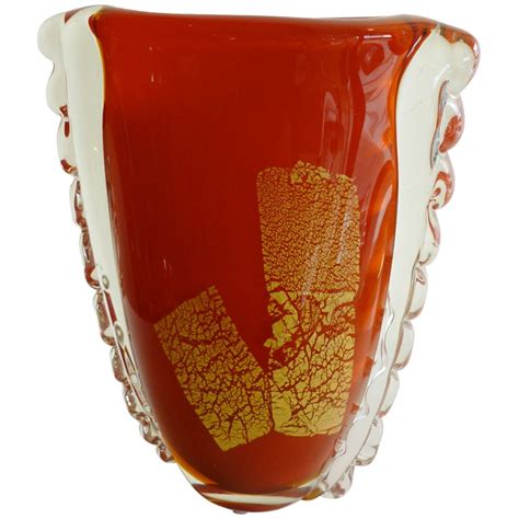 Fabulous Italian Salviatti Orange Murano Glass Vase Vessel At 1stdibs