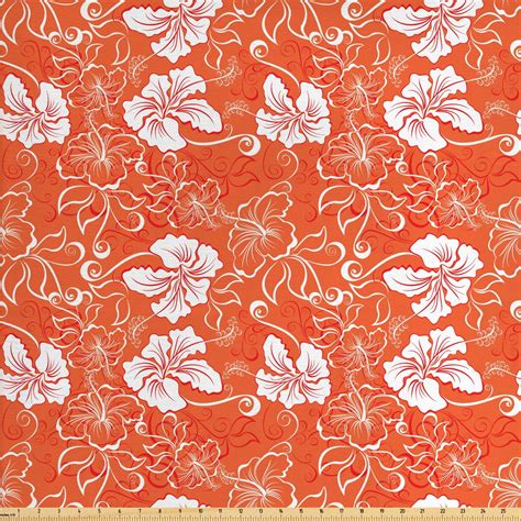 Burnt Orange Fabric By The Yard Hawaiian Hibiscus Pattern With Swirls