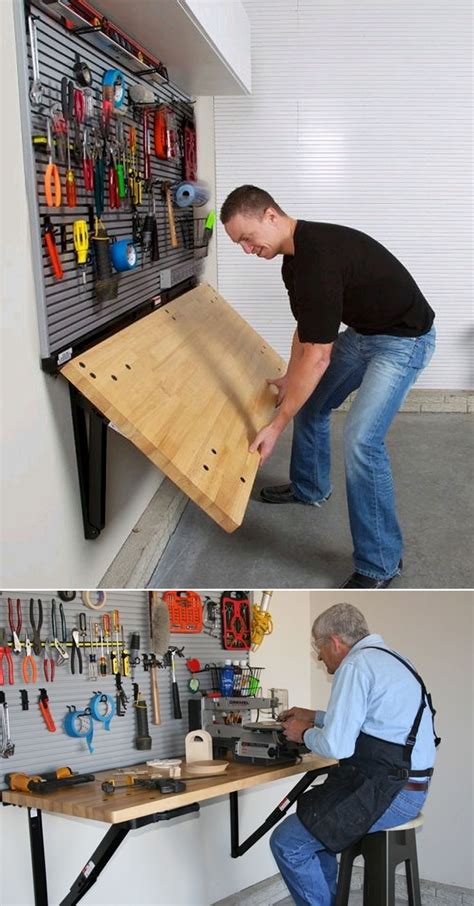 Folding Wall Mounted Workbench By Bench Solution Saves Valuable Floor