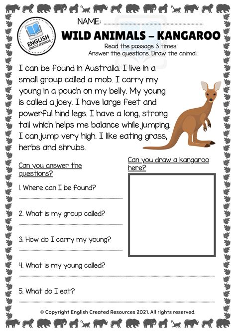 Wild Animals Reading Comprehension Worksheets