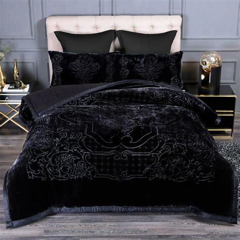 Jml Bedding Printed Microfiber Plain Reversible Fluffy Bed Blanket King Black 3 Pieces