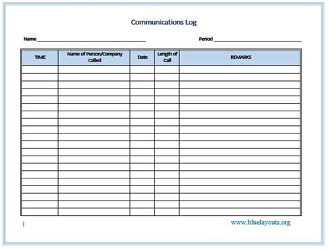 10 Free Communication Log Templates Blue Layouts Free Word Template