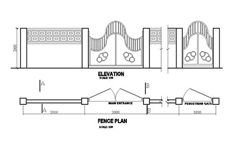 Fence Elevation And Plan Is Given In This Autocad Drawing Filedownload