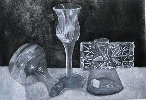 Glass Object Still Life White Charcoal Drawing Create Art With Me