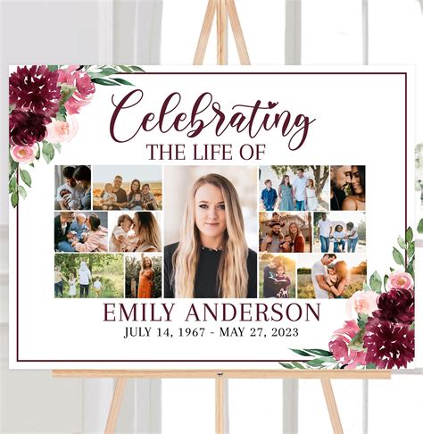 Celebration Of Life Multiple Photos Funeral Welcome Sign, Editable Red
