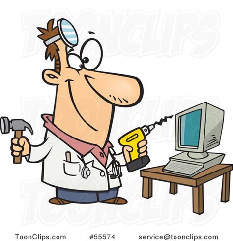 Cartoon Computer Repair Technician With Tools 55574 By Ron Leishman