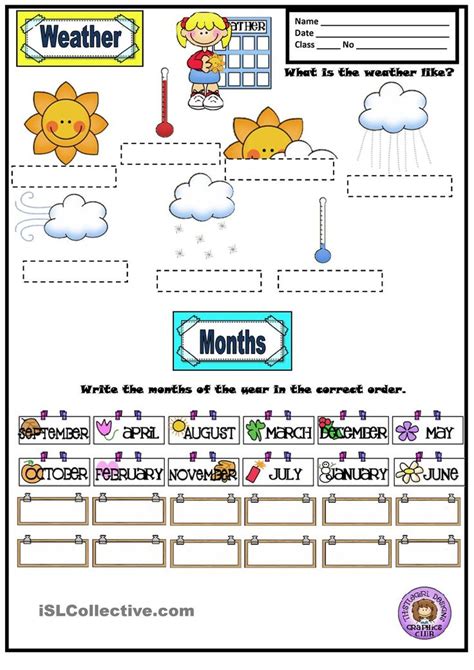 Weathermonths Days Of The Week And Seasons Englisch