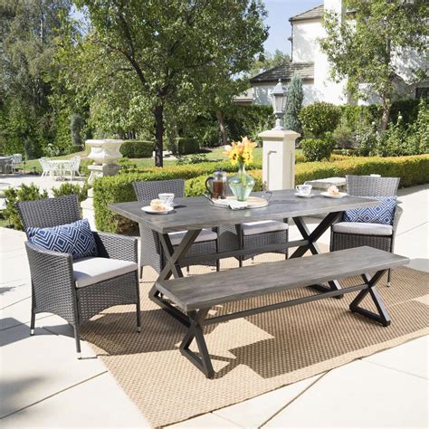 Noble House Gray And Black 6 Piece Wicker And Aluminum Rectangular