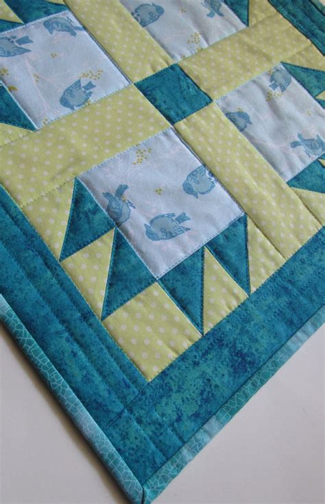 Quilted Table Topper Blues And Greens Bird Theme Mini Etsy