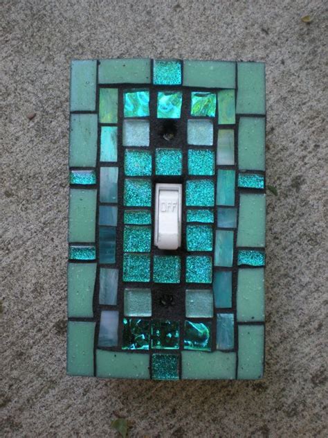 Aqua And Teal Mosaic Stained Glass Light Switch Plate Cover Stained