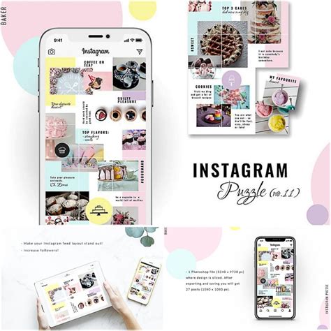 Lifestyle instagram puzzle template uses a smart object functionality for easy image editing. Foody Instagram Puzzle Template | Free download