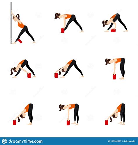 Intense Side Stretch Yoga Asanas Set Variations With Props Stock Vector