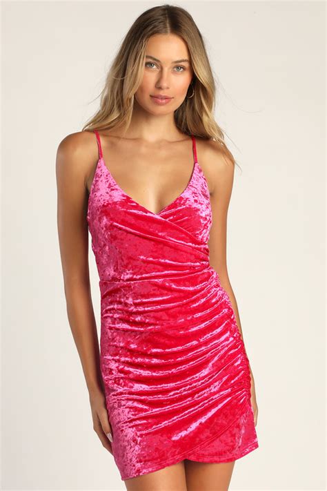 Pink Crushed Velvet Dress Mini Dress Ruched Velvet Dress Lulus