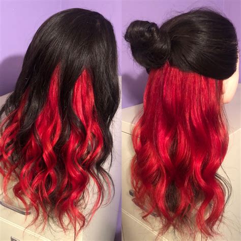 Clip In 16 Custom Color Red Hair Extension Peekaboo Etsy Hair Color For Black Hair