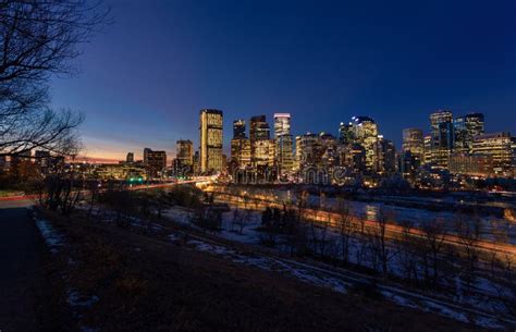 Urban Calgary Glowing At Dawn Stock Image Image Of Building Snow