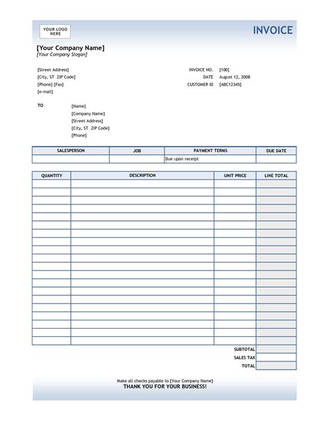 Blank Invoice Template Excel Free ~ Excel Templates