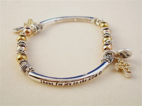 Christian Faith Inspirational Stretching Bracelet Cross Charm Gold