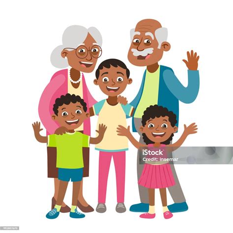 Grandparents And Three Grandchildren Portrait Stock Illustration