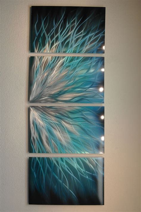 Metal Wall Art Home Decor Fiamma Teal Abstract Contemporary Etsy