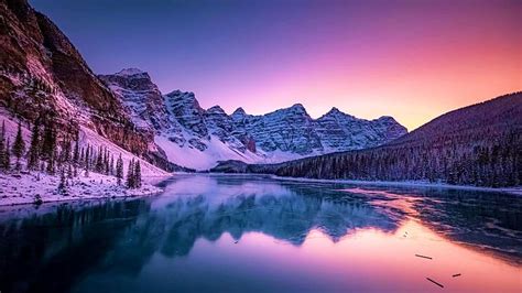 Moraine Lake Alberta Winter Snow Banff Canada Mountains Water
