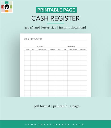 Cash Register Printable Pdf Letter A4 A5 Instant Etsy