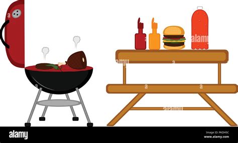 Barbecue Grill And A Picnic Table Vector Illustration Design Stock Vector Image And Art Alamy