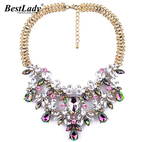 Best Lady Women Fashion Luxury Statement Necklace Colorful Flower Boho Maxi Necklace Gem Chain