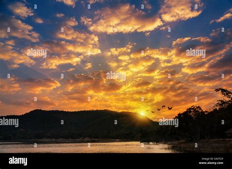 Sunrise Over Mountain By The Lake At Kaeng Krachan National Park
