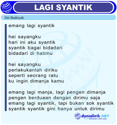 Bila tidak berhasil, coba untuk mengilangkan tanda kutip, misal: Lirik LAGI SYANTIK Siti Badriah